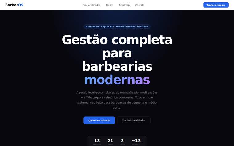 Página inicial do site BarberOS